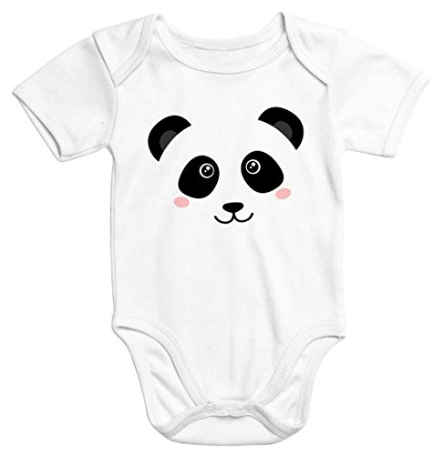 MoonWorks Kurzarm Baby-Body mit Aufdruck Panda Gesicht Pandabär Tiergesichter Bio-Baumwolle weiß 3-6 Monate von MoonWorks