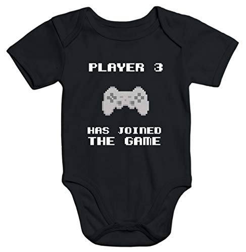 MoonWorks Kurzarm Baby-Body mit Aufdruck Player 3 Has Joined The Game Bio-Baumwolle schwarz 6-12 Monate von MoonWorks