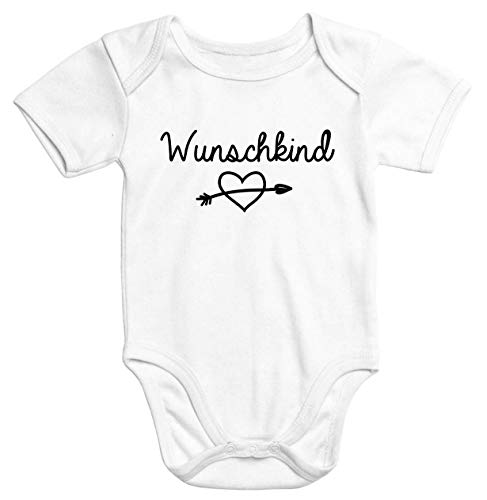 MoonWorks Kurzarm Baby-Body mit Aufdruck Wunschkind Strampler Bio-Baumwolle weiß 0-3 Monate von MoonWorks