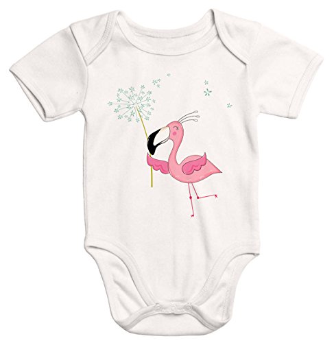 MoonWorks Kurzarm Baby-Body mit Flamingo Aufdruck und Pusteblume Bio-Baumwolle Natur 0-3 Monate von MoonWorks