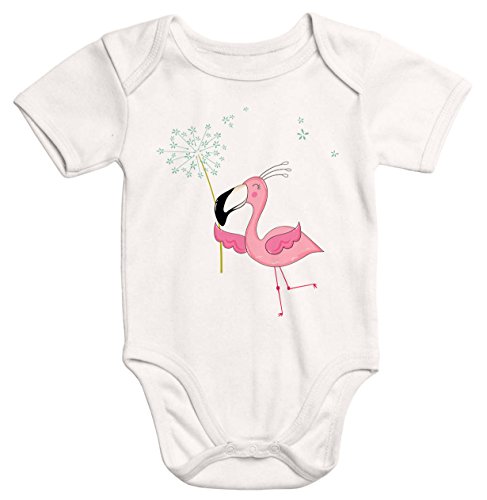 MoonWorks Kurzarm Baby-Body mit Flamingo Aufdruck und Pusteblume Bio-Baumwolle Natur 6-12 Monate von MoonWorks