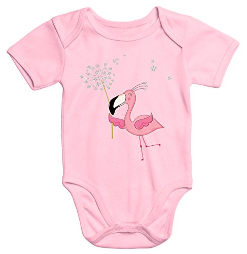 MoonWorks Kurzarm Baby-Body mit Flamingo Aufdruck und Pusteblume Bio-Baumwolle rosa 3-6 Monate von MoonWorks