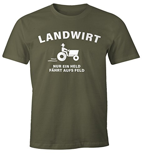 MoonWorks Landwirt nur EIN held fährt aufs Feld T-Shirt Herren Army L von MoonWorks