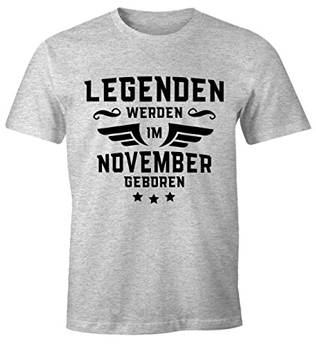 MoonWorks Legenden Werden im Monat geboren Herren T-Shirt Geburtstag Birthday Legends Are Born November grau-meliert XXL von MoonWorks