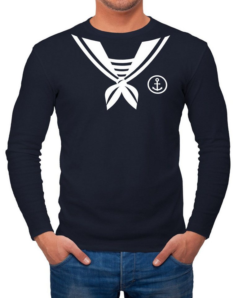 MoonWorks Longsleeve Herren Long-Sleeve Matrose Matrosin Sailor Fasching Fastnacht Kostüm mit Print von MoonWorks