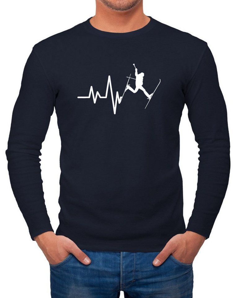 MoonWorks Longsleeve Herren Long-Sleeve Ski Herzschlag Frequenz Skifahrer Wintersportler mit Print von MoonWorks
