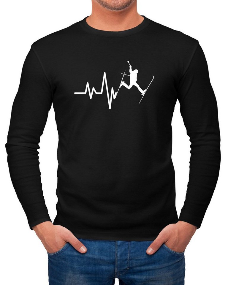 MoonWorks Longsleeve Herren Long-Sleeve Ski Herzschlag Frequenz Skifahrer Wintersportler mit Print von MoonWorks