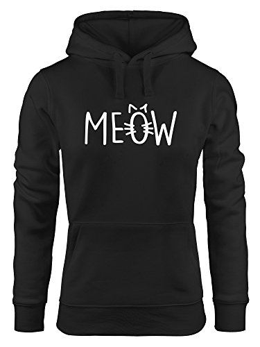 MoonWorks Lustiger Hoodie Damen Katze Meow MIAU Sweatshirt Kapuze Kapuzen-Pullover schwarz L von MoonWorks