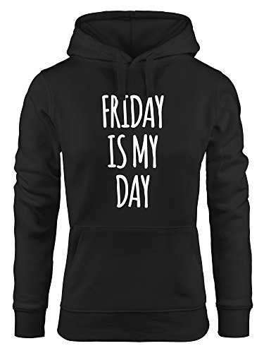 MoonWorks Lustiger Kapuzen-Pullover Damen Friday is My Day Hoodie schwarz XL von MoonWorks