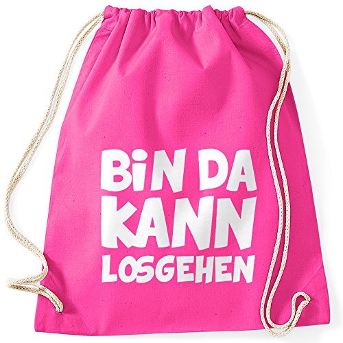 MoonWorks Lustiger Turnbeutel mit Spruch Bin da kann losgehen fuchsia unisize von MoonWorks