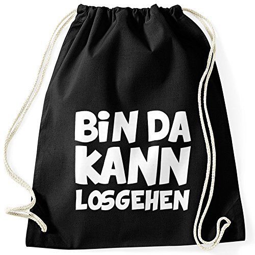 MoonWorks Lustiger Turnbeutel mit Spruch Bin da kann losgehen schwarz unisize von MoonWorks