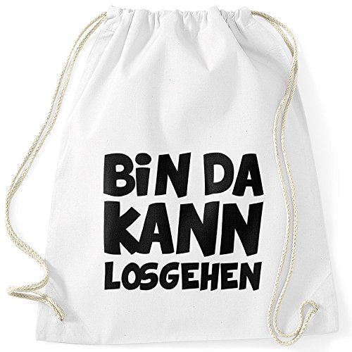 MoonWorks Lustiger Turnbeutel mit Spruch Bin da kann losgehen weiß unisize von MoonWorks