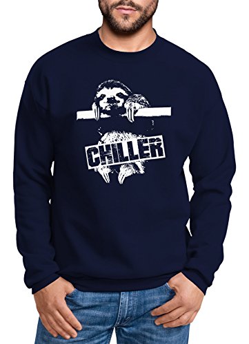 MoonWorks Lustiges Herren Sweatshirt Faultier Born Chiller Pullover Navy M von MoonWorks