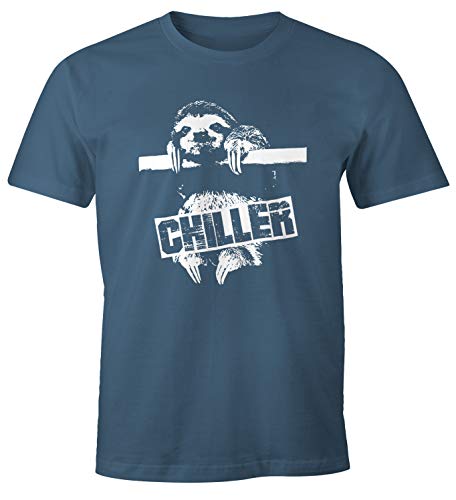 MoonWorks Lustiges Herren T-Shirt Faultier Born Chiller Sloth Fun Shirt Denim XXL von MoonWorks