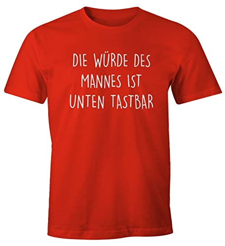 MoonWorks Lustiges Herren T-Shirt mit Spruch Die Würde des Mannes ist unten tastbar Fun-Shirt rot L von MoonWorks