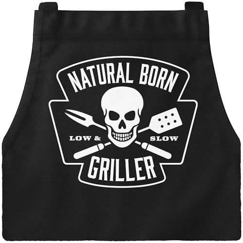 MoonWorks Orginelle Grill-Schürze für Männer mit Spruch Natural Born Griller Totenkopf Skull schwarz unisize von MoonWorks