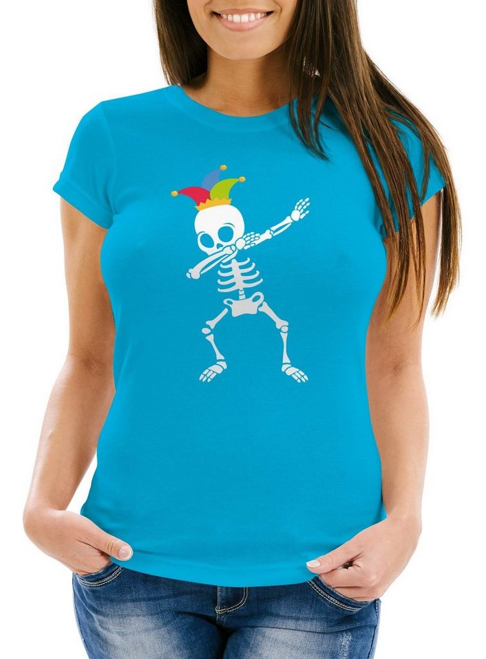 MoonWorks Print-Shirt Damen T-Fasching Karneval Dabbing Skelett Kostüm Verkleidung mit Print von MoonWorks