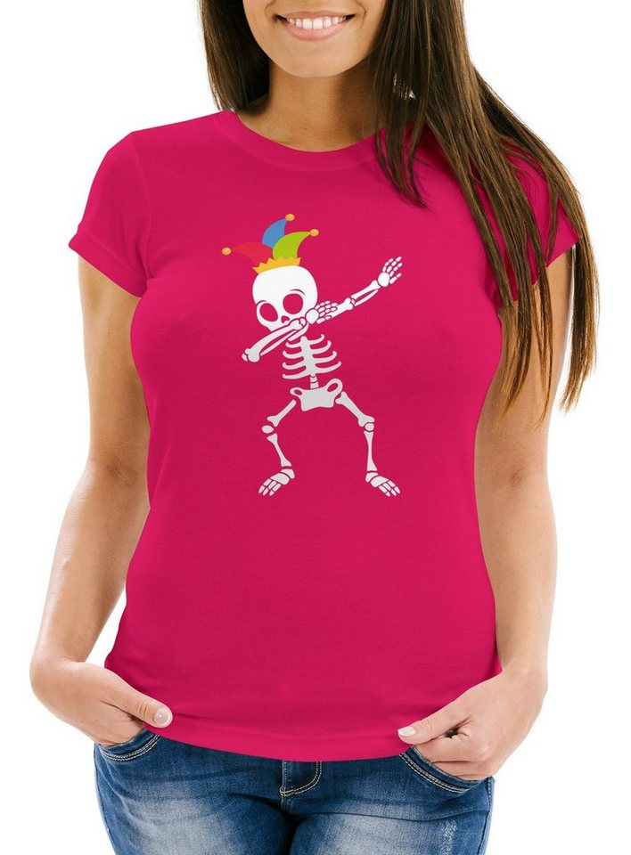 MoonWorks Print-Shirt Damen T-Fasching Karneval Dabbing Skelett Kostüm Verkleidung mit Print von MoonWorks