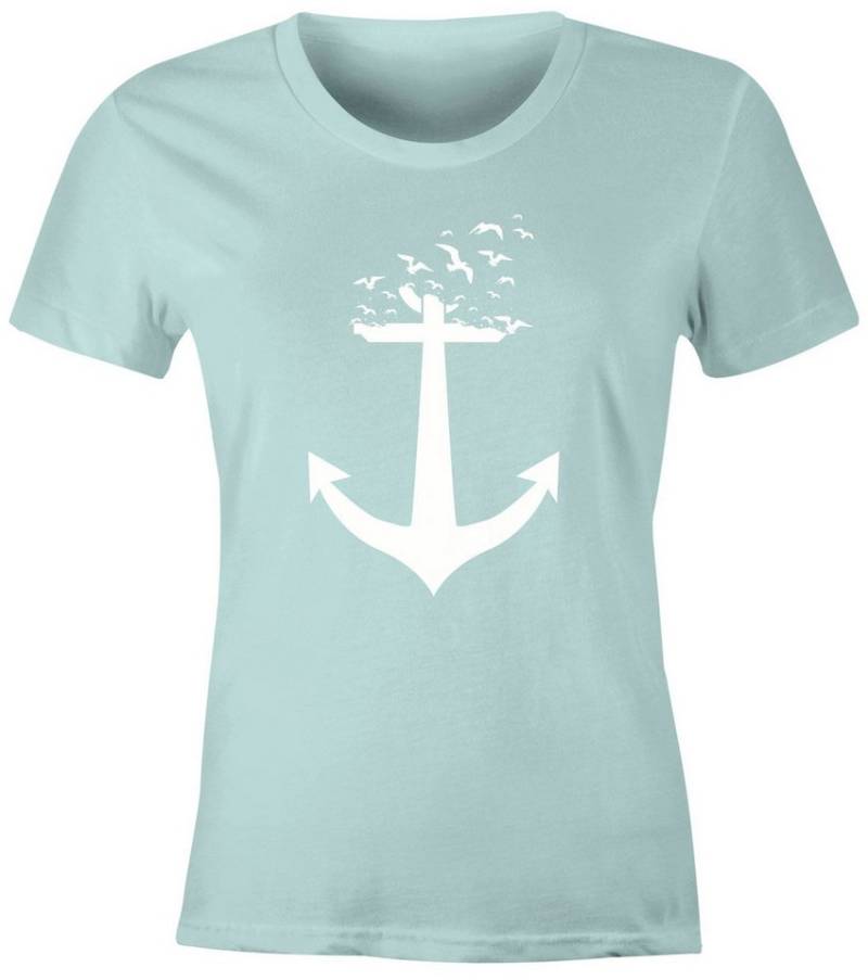 MoonWorks Print-Shirt Damen T-Shirt Anker Birds Vögel II Slim Fit mit Print von MoonWorks