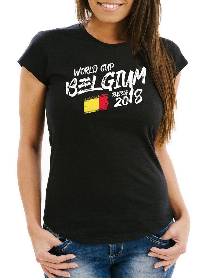 MoonWorks Print-Shirt Damen T-Shirt Belgien Belgium Fan-Shirt WM 2018 Fußball Weltmeisterschaft Trikot Moonworks® mit Print von MoonWorks