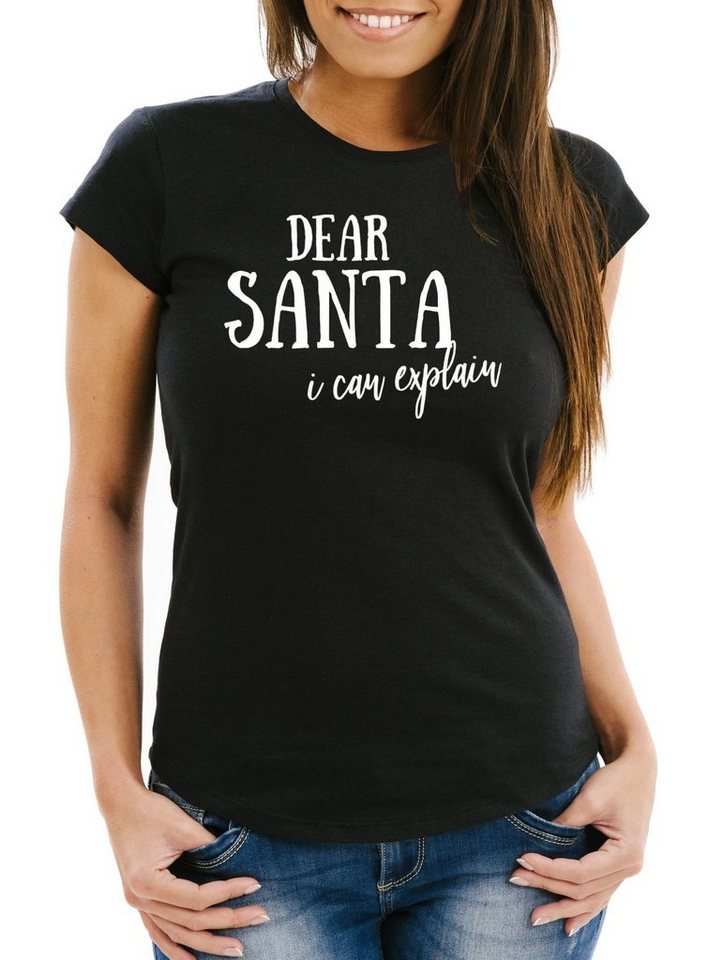 MoonWorks Print-Shirt Damen T-Shirt Dear Santa I can explain Fun-Shirt Weihnachten Slim FIt Moonworks® mit Print von MoonWorks
