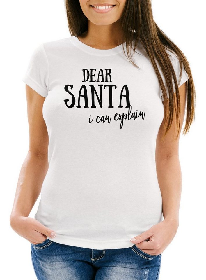 MoonWorks Print-Shirt Damen T-Shirt Dear Santa I can explain Fun-Shirt Weihnachten Slim FIt Moonworks® mit Print von MoonWorks
