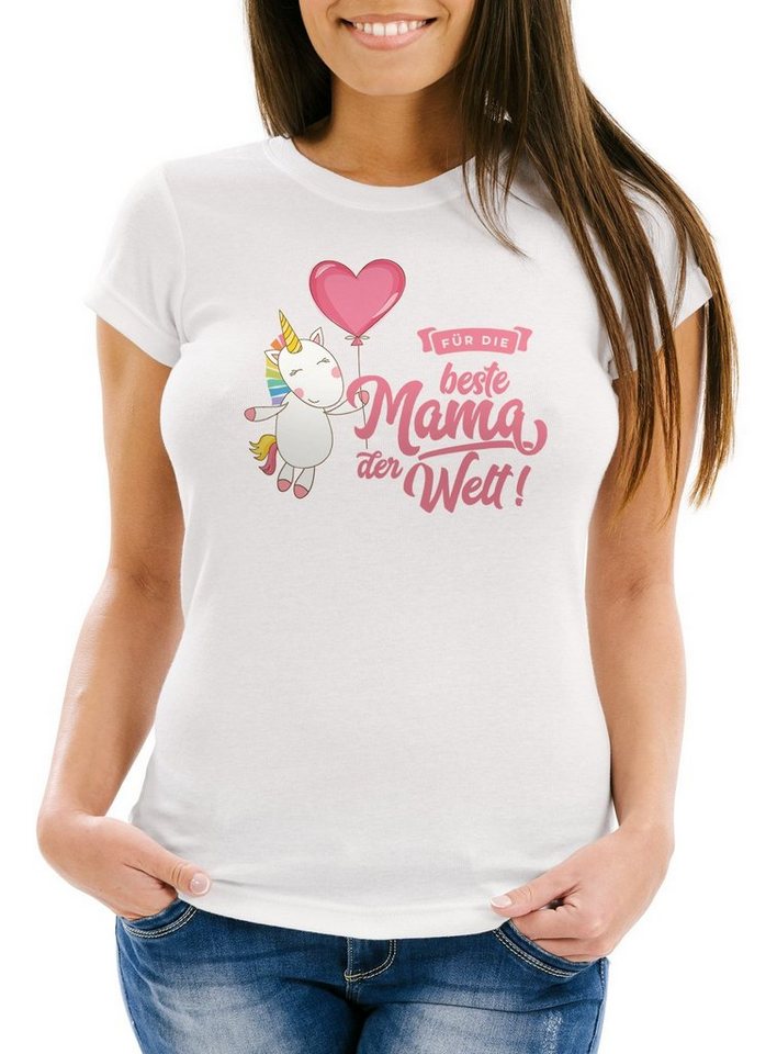 MoonWorks Print-Shirt Damen T-Shirt Einhorn Muttertag Beste Mama der Welt Unicorn Mother`s Day Slim Fit Moonworks® mit Print von MoonWorks