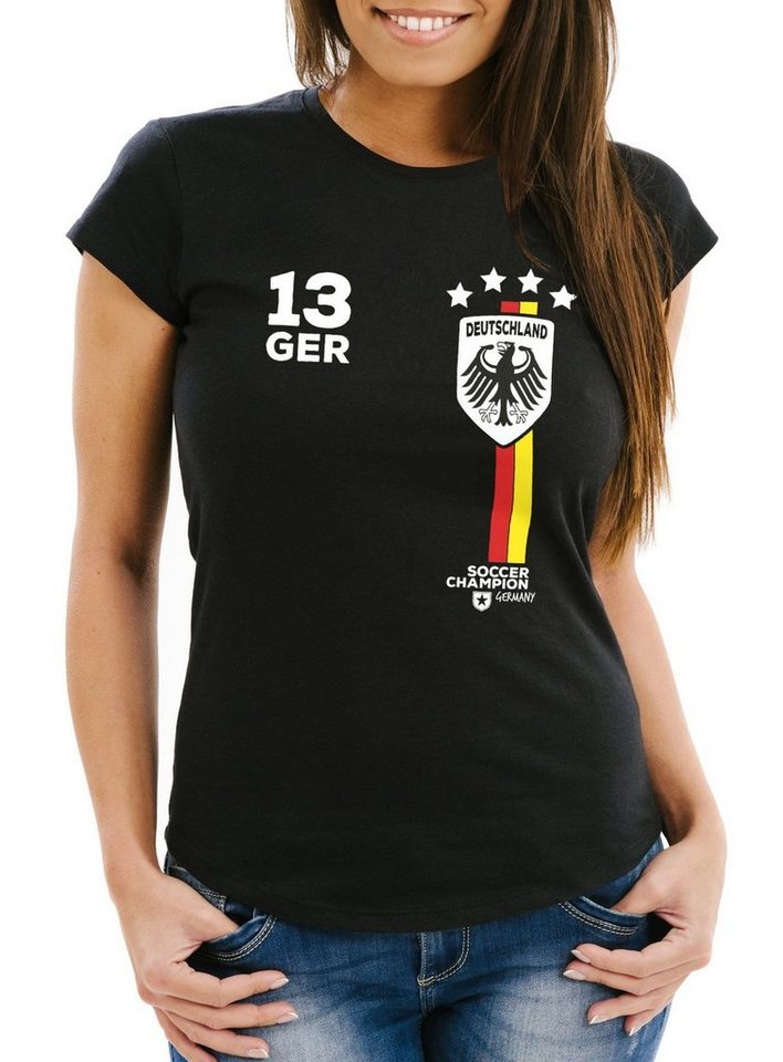 MoonWorks Print-Shirt Damen T-Shirt Fanshirt Fußball EM WM Deutschland Trikot Slim Fit MoonWorks® mit Print von MoonWorks