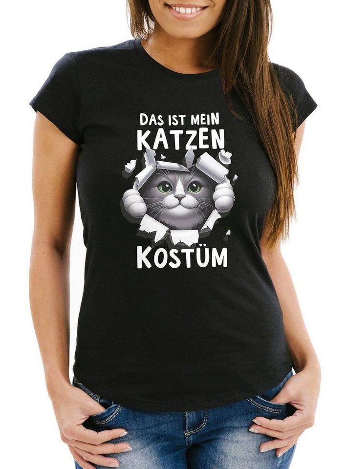 MoonWorks Print-Shirt Damen T-Shirt Fasching Karneval Katze Kostüm-Ersatz Verkleidung mit Print von MoonWorks