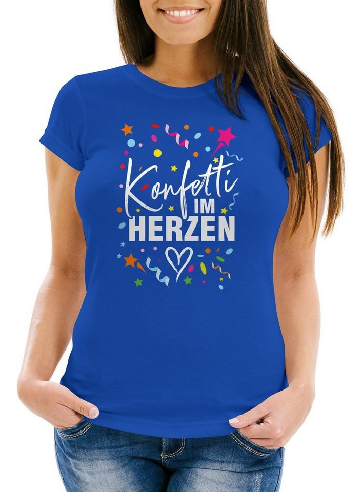 MoonWorks Print-Shirt Damen T-Shirt Fasching Karneval Konfetti im Herzen Kostüm-Ersatz mit Print von MoonWorks