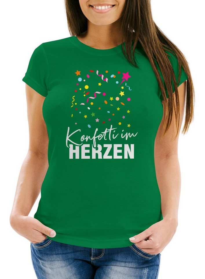 MoonWorks Print-Shirt Damen T-Shirt Fasching Karneval Konfetti im Herzen Kostüm-Ersatz mit Print von MoonWorks