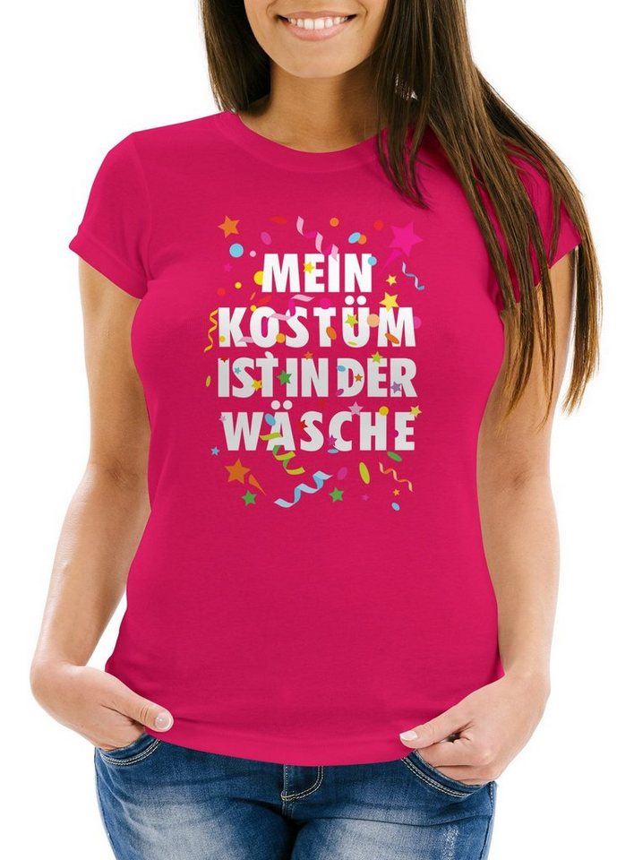 MoonWorks Print-Shirt Damen T-Shirt Fasching Karneval Kostüm Verkleidung Last Minute Faschin mit Print von MoonWorks