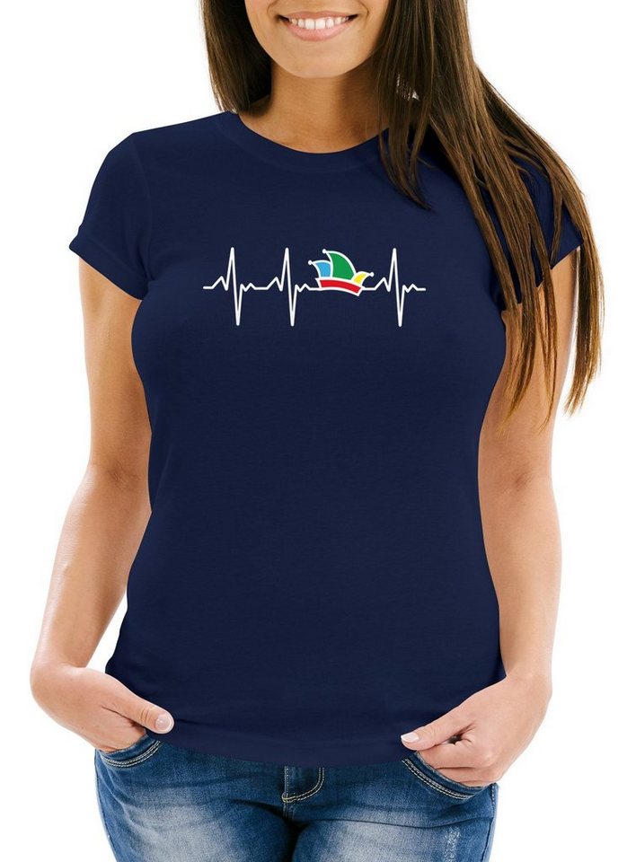 MoonWorks Print-Shirt Damen T-Shirt Fasching Karneval Narrenkappe EKG Verkleidung mit Print von MoonWorks