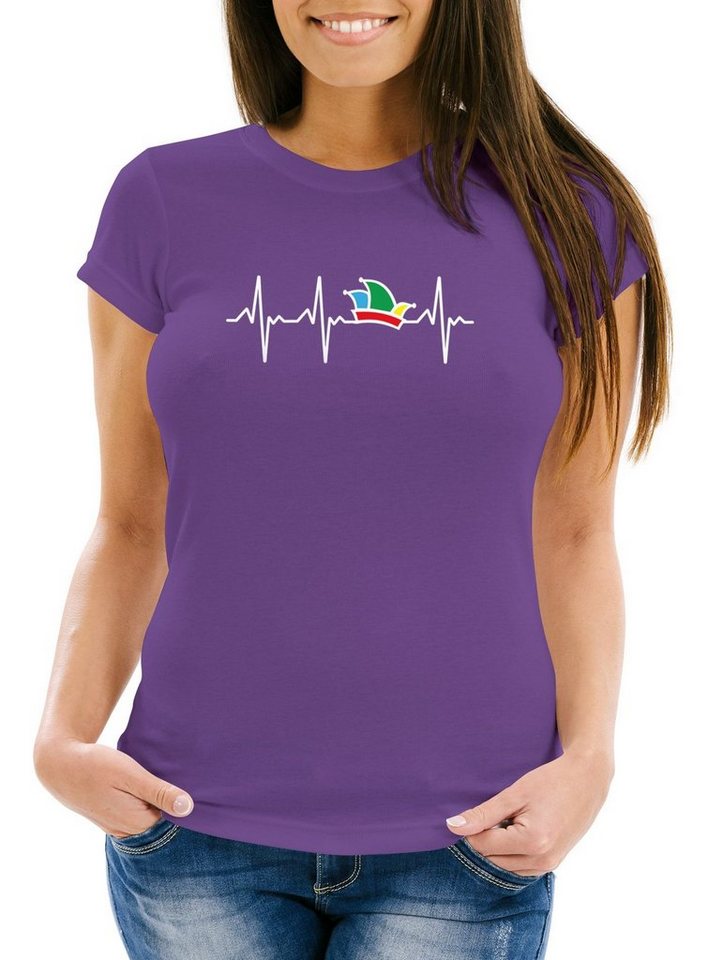 MoonWorks Print-Shirt Damen T-Shirt Fasching Karneval Narrenkappe EKG Verkleidung mit Print von MoonWorks