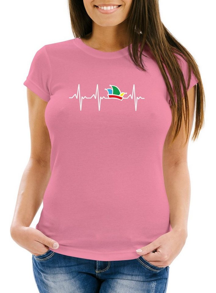 MoonWorks Print-Shirt Damen T-Shirt Fasching Karneval Narrenkappe EKG Verkleidung mit Print von MoonWorks