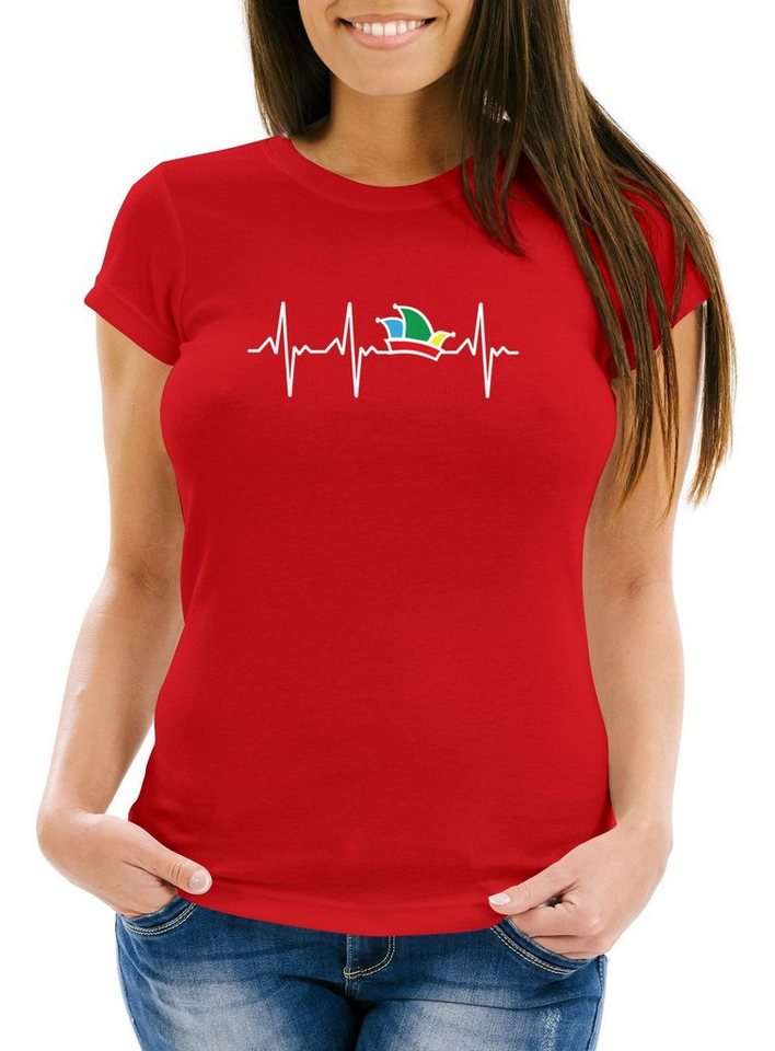 MoonWorks Print-Shirt Damen T-Shirt Fasching Karneval Narrenkappe EKG Verkleidung Faschingsk mit Print von MoonWorks