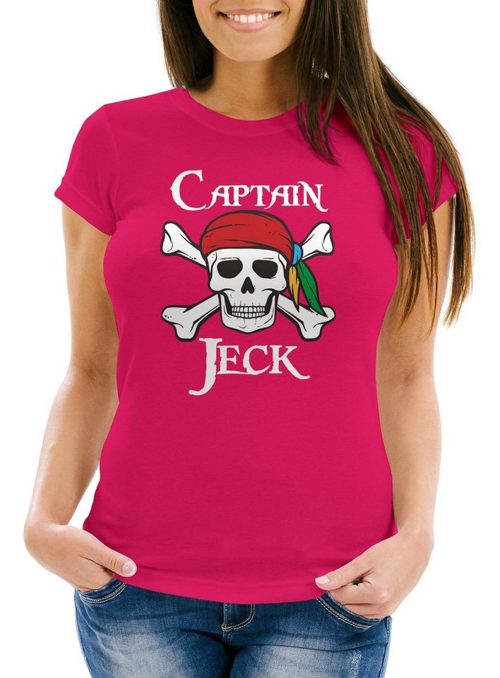 MoonWorks Print-Shirt Damen T-Shirt Fasching Karneval Pirat Captain Jeck Kostüm-Ersatz mit Print von MoonWorks