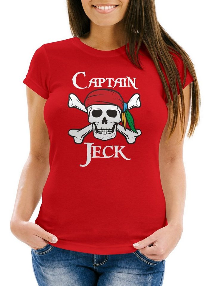 MoonWorks Print-Shirt Damen T-Shirt Fasching Karneval Pirat Captain Jeck Kostüm-Ersatz mit Print von MoonWorks
