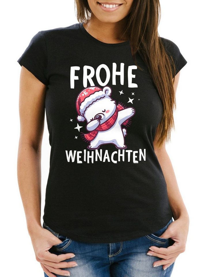 MoonWorks Print-Shirt Damen T-Shirt Frohe Weihnachten Lustig Weihnachtsshirt Dabbing mit Print von MoonWorks