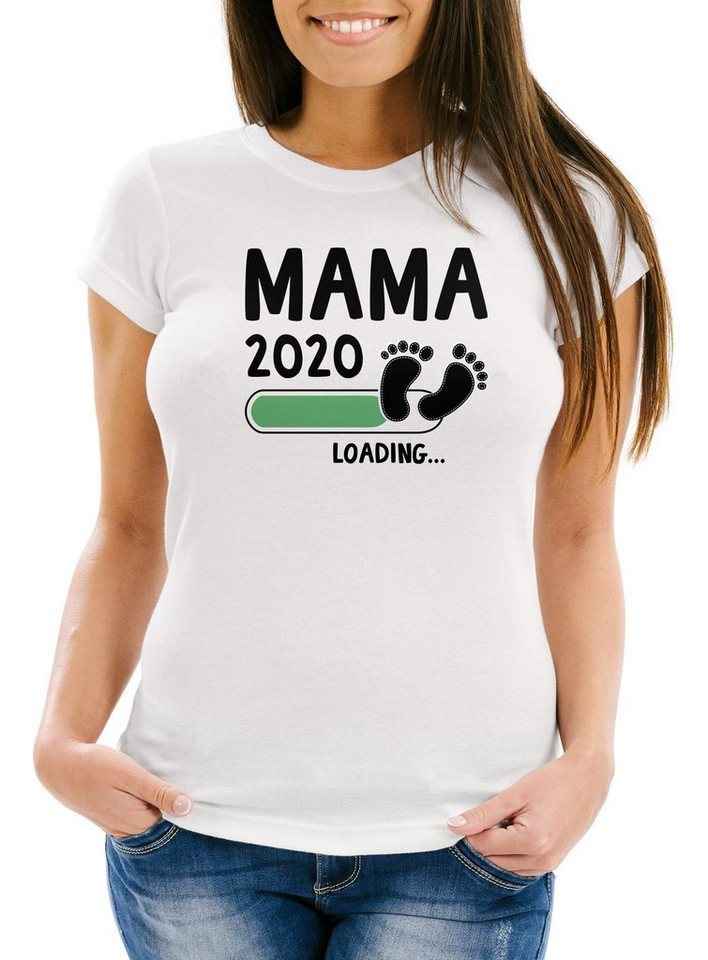 Print-Shirt Damen T-Shirt Mama Oma Tante Patentente 2020 loading Geschenk für werdende [object Object] Schwangerschaft Geburt Baby Slim Fit Moonworks® mit Print von MoonWorks