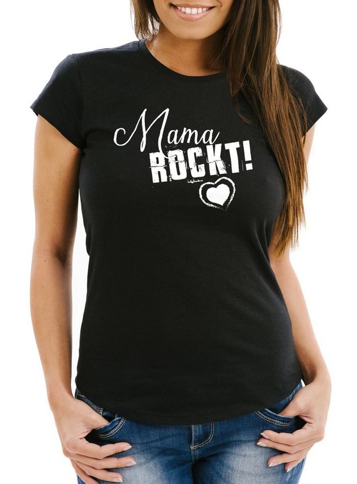 MoonWorks Print-Shirt Damen T-Shirt Mama rockt Geschenk für Mutter Muttertag Slim Fit Moonworks® mit Print von MoonWorks