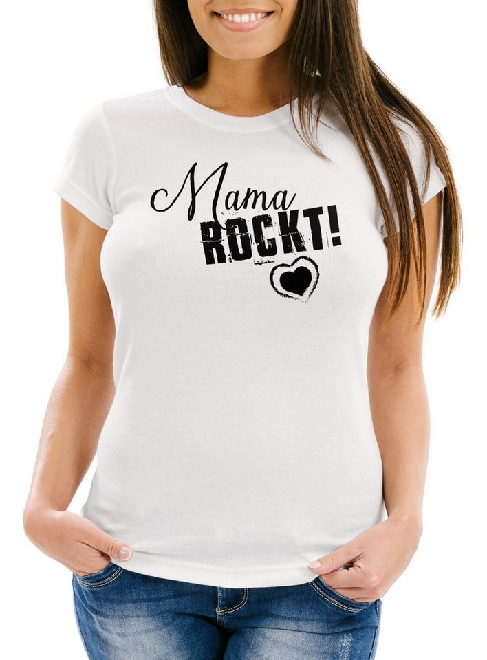 MoonWorks Print-Shirt Damen T-Shirt Mama rockt Geschenk für Mutter Muttertag Slim Fit Moonworks® mit Print von MoonWorks