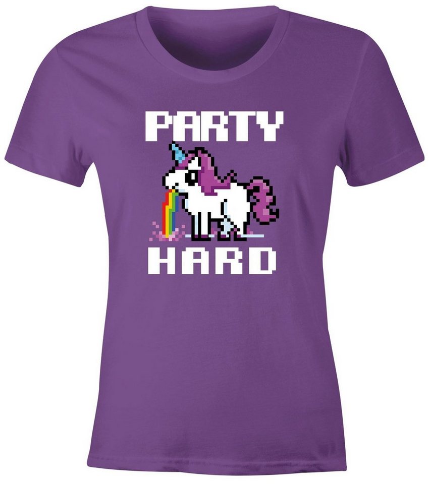 MoonWorks Print-Shirt Damen T-Shirt Party Hard kotzendes Einhorn Fun-Shirt Saufsprüche Spruch lustig Moonworks® mit Print von MoonWorks