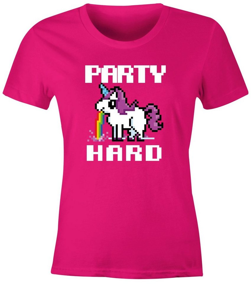 MoonWorks Print-Shirt Damen T-Shirt Party Hard kotzendes Einhorn Fun-Shirt Saufsprüche Spruch lustig Moonworks® mit Print von MoonWorks