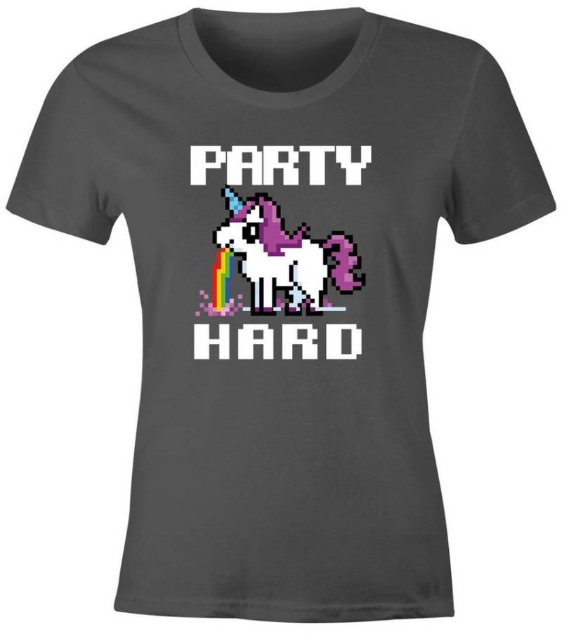 MoonWorks Print-Shirt Damen T-Shirt Party Hard kotzendes Einhorn Fun-Shirt Saufsprüche mit Print von MoonWorks