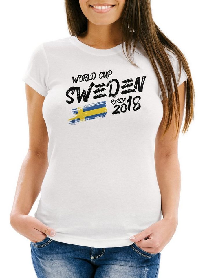 MoonWorks Print-Shirt Damen T-Shirt Schweden Sweden Sverige Fan-Shirt WM 2018 Fußball Weltmeisterschaft Trikot Moonworks® mit Print von MoonWorks