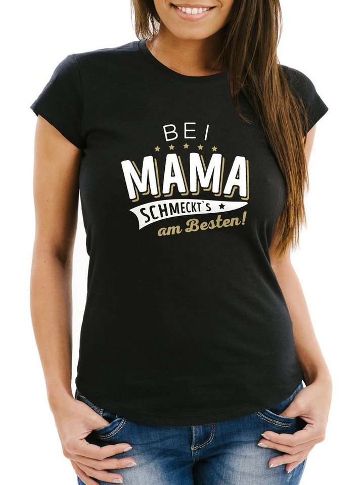 MoonWorks Print-Shirt Damen T-Shirt Spruch bei Mama schmeckt's am besten Frauen Fun-Shirt Kochshirt Moonworks® mit Print von MoonWorks