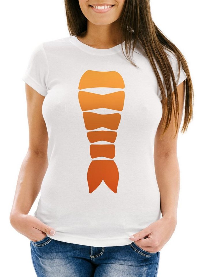 MoonWorks Print-Shirt Damen T-Shirt Sushi Kostüm Fasching Karneval Verkleidung Shrimp Garnele Nigiri Moonworks® mit Print von MoonWorks