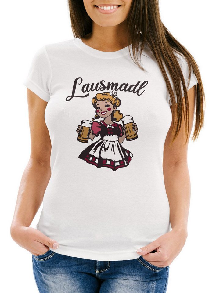 MoonWorks Print-Shirt Damen T-Shirt Trachtenshirt Dirndl Lausmadl Bayern Bier Kostüm Tracht mit Print von MoonWorks