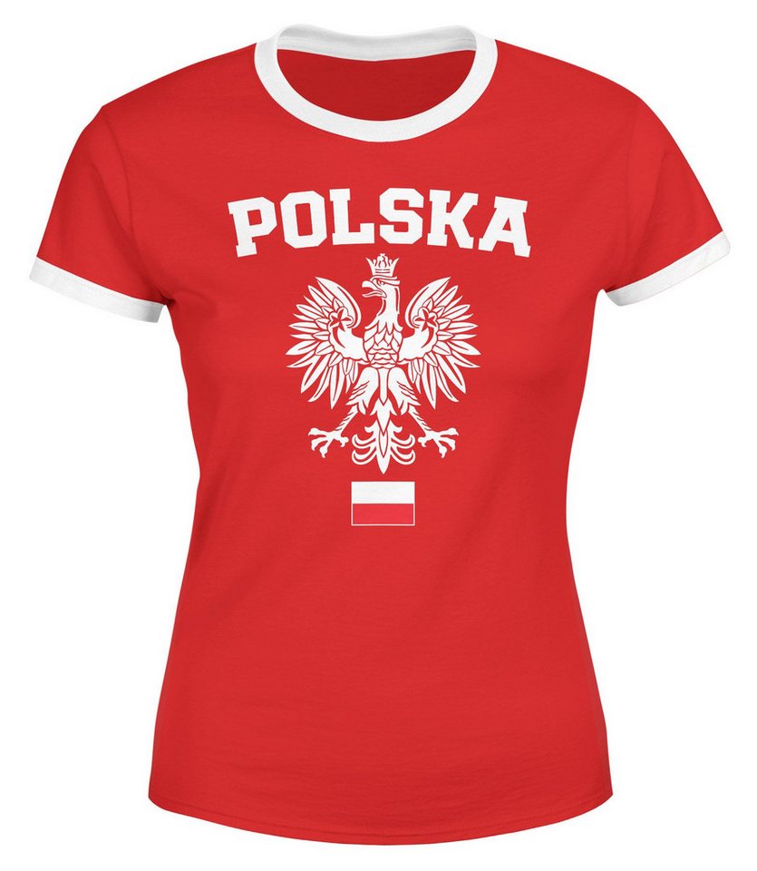 MoonWorks Print-Shirt Damen WM-Shirt WM Polska Polen Poland Flagge World Cup Weißer Adler von MoonWorks
